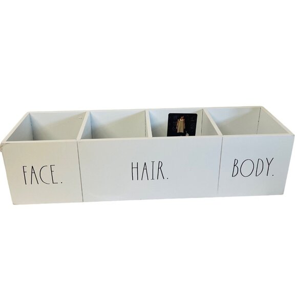 Rae Dunn White Wooden Organizer With FACE. HAIR. BODY. Compartments Perfect For - Picture 1 of 10